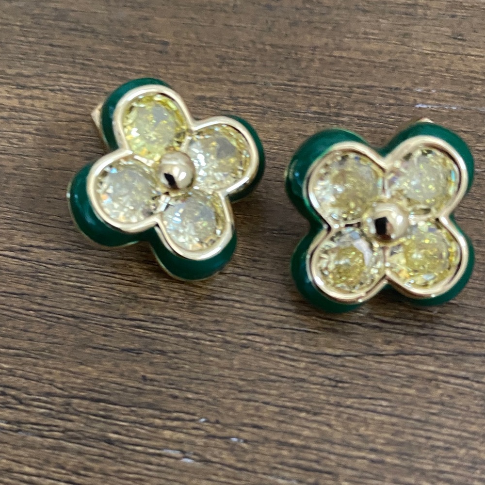 Floral Green and Yellow Earrings
